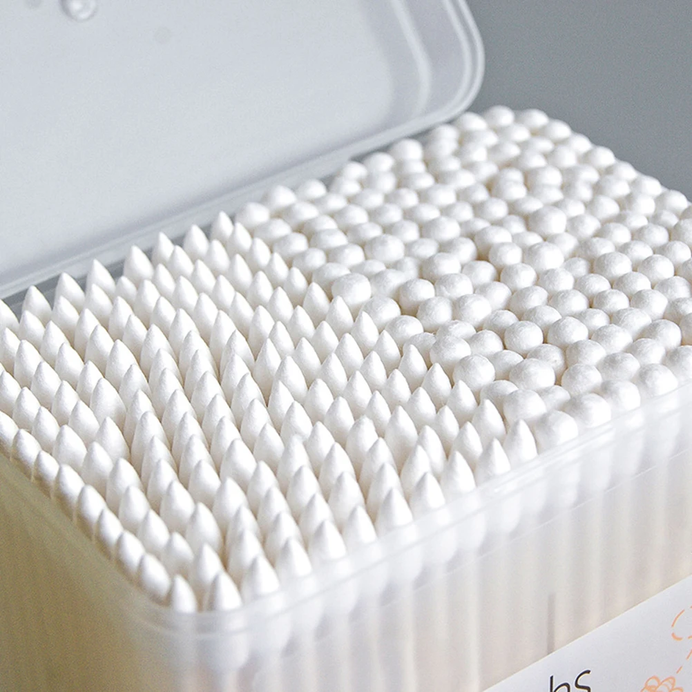 مجموعة عصا مسحات قطنية 300 قطعة صديقة للبيئة ذات طرف واحد مادة خشبية وقطنية عالية الامتصاص لجسم الوجه