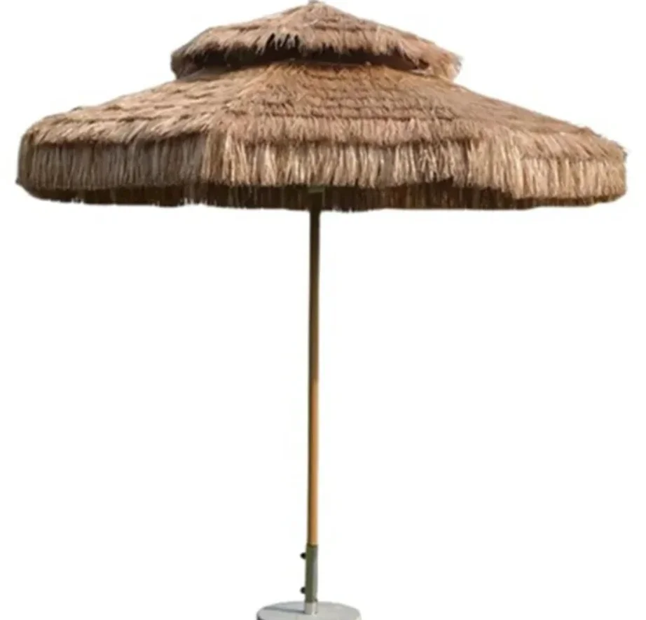 

2026 Windproof Straw Beach Umbrella Vintage UV Protected Rain Umbrella Thatch Modern Design for Hotel Outdoor Furniture
