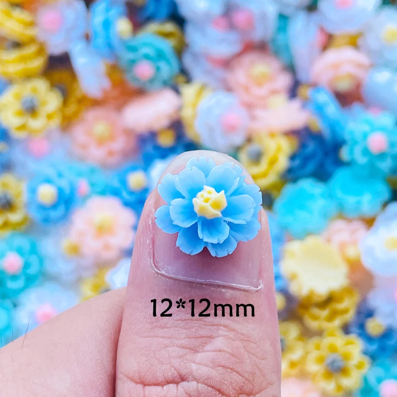 60 Pcs New 12mm Kawaii Cute Mixed Flowers Flat Back Resin Cabochons Scrapbooking DIY Jewelry Craft Decoration Accessorie J75