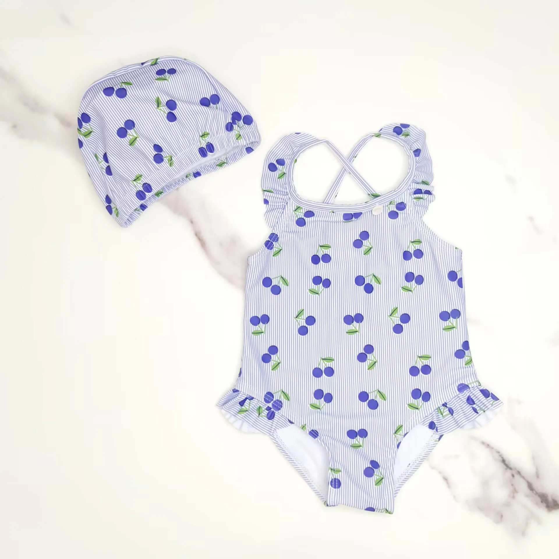 

2025 Новый купальник для девочек, детский купальник Blue Cherry, высококачественный купальник с принтом, оптовая продажа