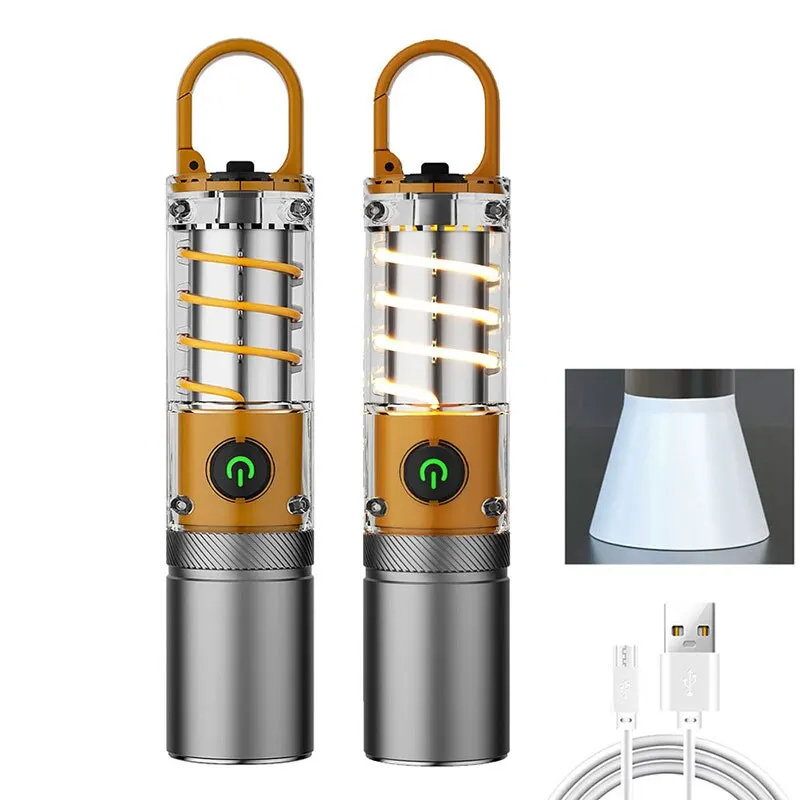 Waterproof Outdoor Dual Source Strong LED Tungsten Lamp Telescopic Zoom Flashlight Camping Work Light Bright Torch With Hook