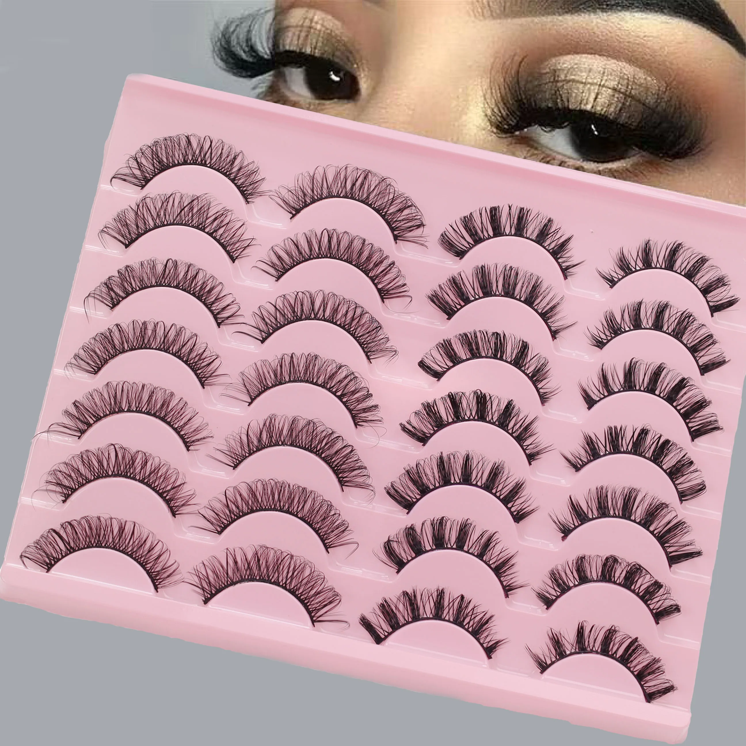 14 paar valse wimpers met grote capaciteit en twee effecten voor u om te schakelen en uw mooiste zelfinstructuur vinden