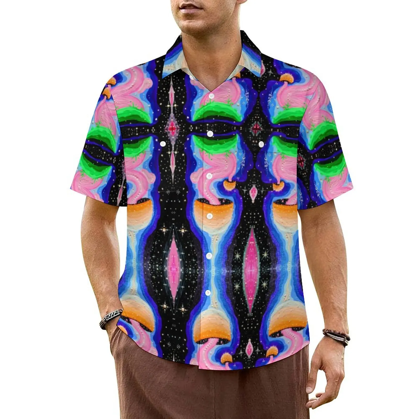 

Magic Mushroom Beach Shirt Cosmic Plants Print Hawaiian Casual Shirts Men Trendy Blouses Short Sleeve Harajuku Design Clothing