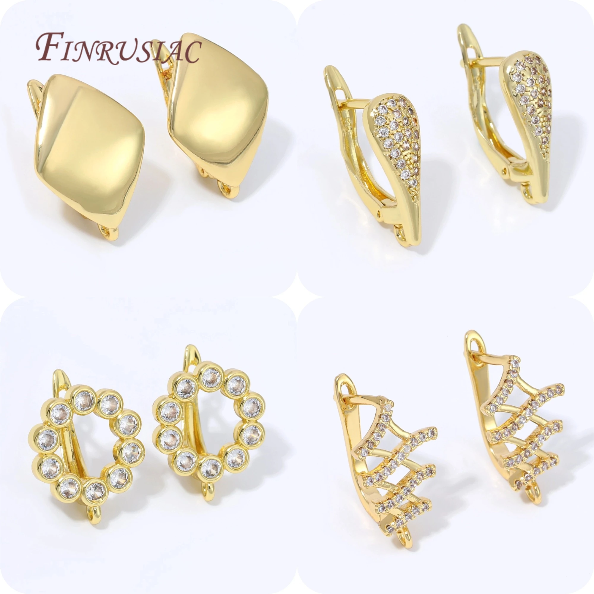 18K Gold Plated CZ Paved Leverback Earring Clasp Findings with Loop Blank Earring Base For DIY Dangle Earring Jewelry Making