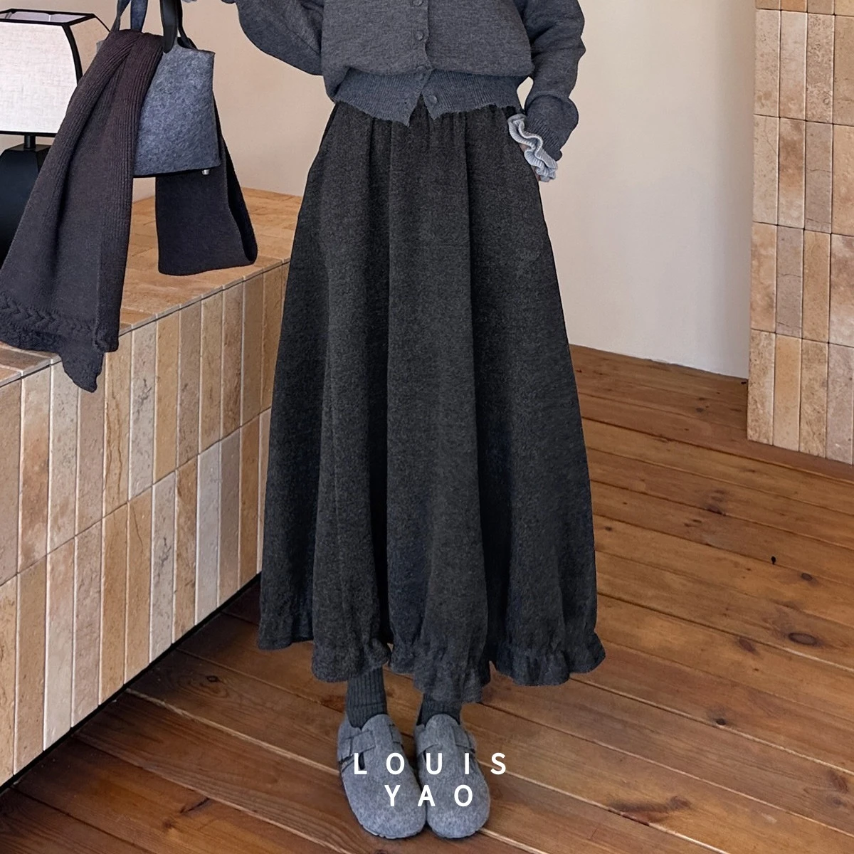 LOUISYAO dulce falda de ramo Vintage 2025 faldas de invierno Ofice Lady moda Premium Senior exquisita falda larga acampanada para mujer