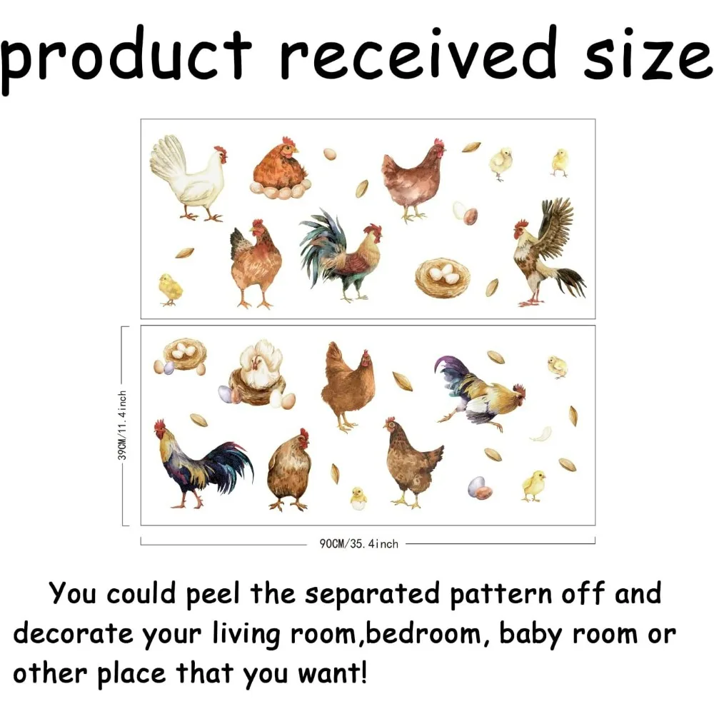 Farm Chicken Wall Decals Stickers 35 Pieces Roosters Hen Decorations Self-Adhesive Vinyl Art for Home Dining Room Kitchen