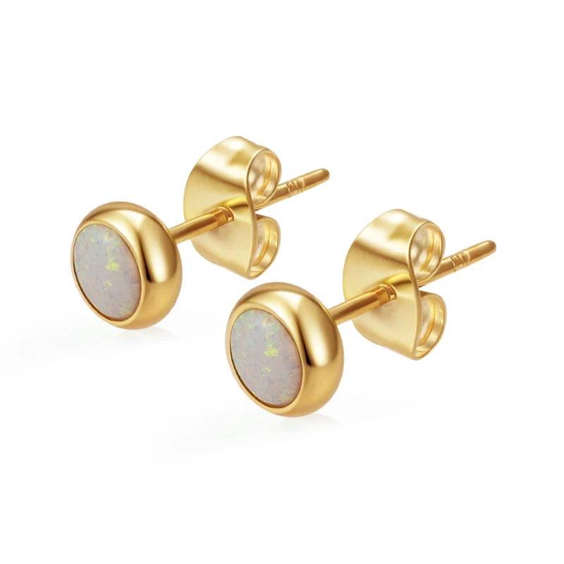 Klassische Edelstahl-Ohrstecker mit Zirkonia, runde Ohrstecker für Damen, Geburtsstein, goldfarben, kleine Huggie-Ohrringe, Alltagsschmuck für Frauen – Detail 10