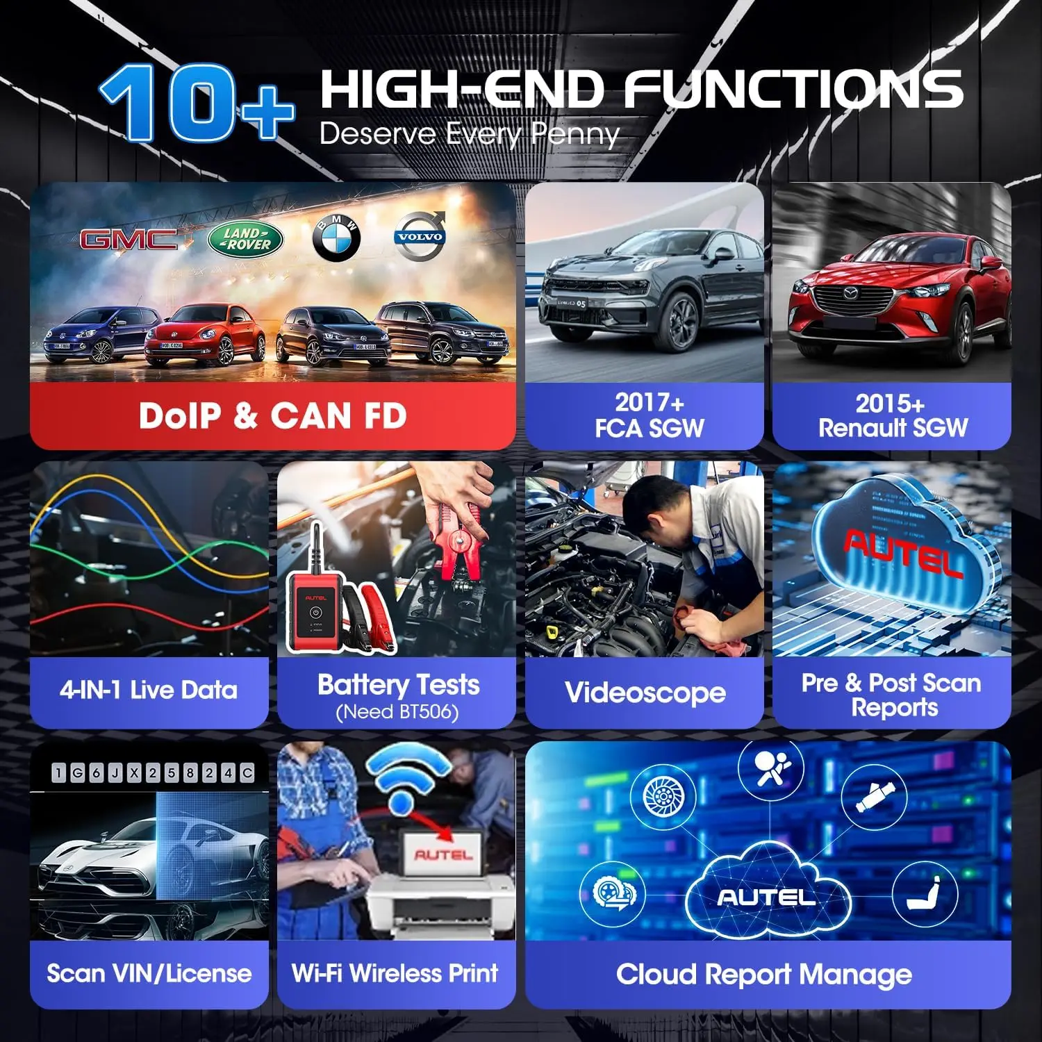 Autel MaxiCOM MK900BT Car Bidirectional Diagnostic Tools OBD2 Scanner 40+ Service 3K+ Active Tests All Sys FCA 33ft BT Ver. of MK900 MX900 MK808S