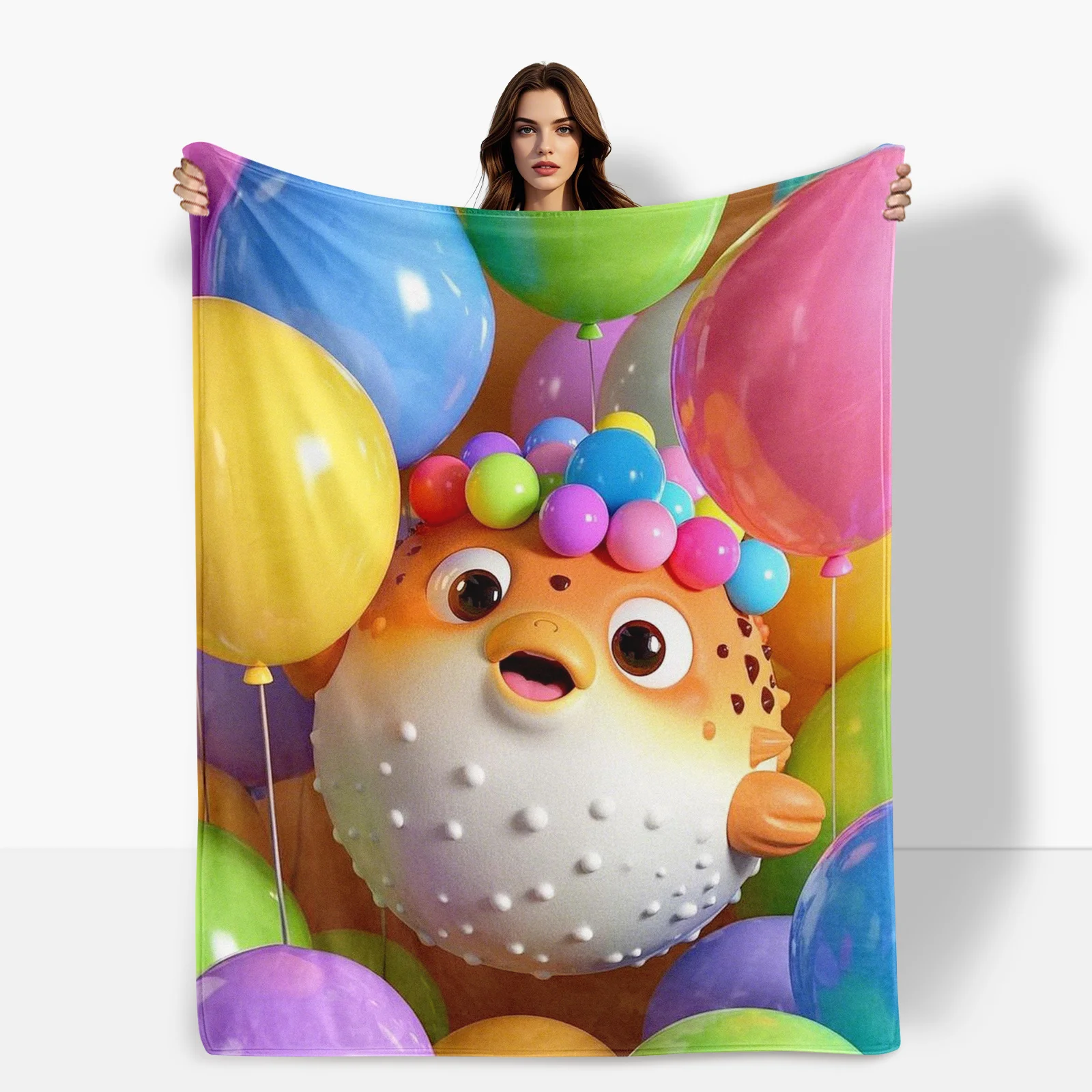 Orange Pufferfish Balloon Multicolor Themed Blanket For Vibrant Home Decor And Unique Gift Idea
