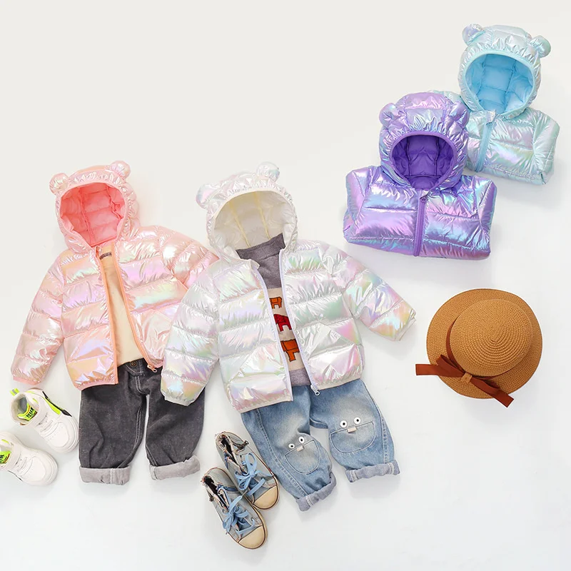 Kids Down Coats Boys Girls Thick Warm Cotton Jacket Winter Autumn Hooded Colorful Outerwear Children Clothes 2-6 Years