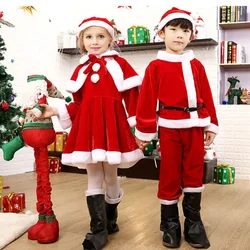 子供のためのサンタクロースのコスプレ衣装,クリスマスの衣装,ドレス,パンツ,トップス,帽子,マント,ベルト,男の子,女の子,子供