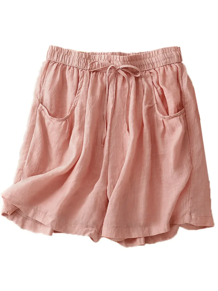 Calça casual de algodão e linho com pernas largas, saia ortod para mulheres, verão, fina, solta, plus size, cintura elástica, calças quentes de cinco quartos