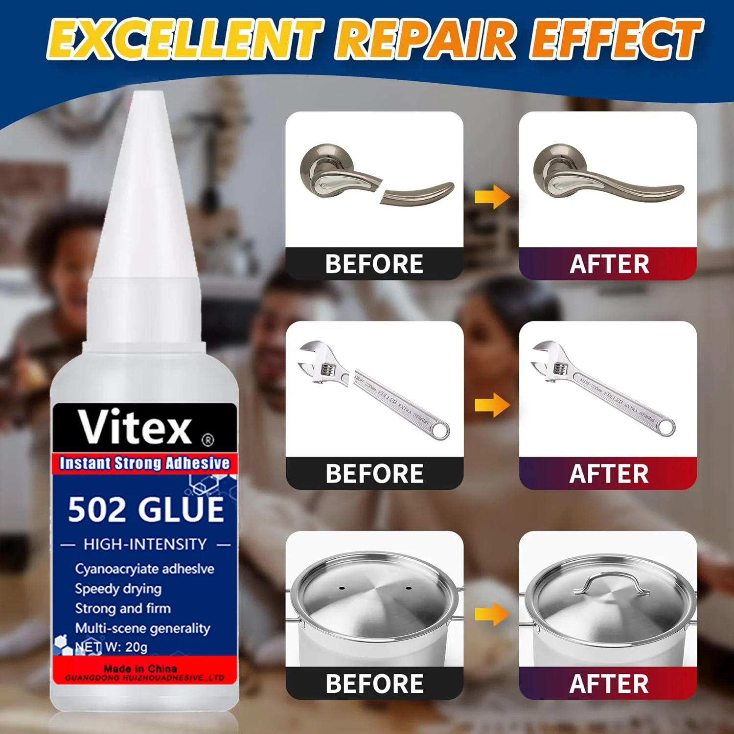 Metal super glue, specially designed for metal, plastic and wood, waterproof, heat-resistant, transparent glue.