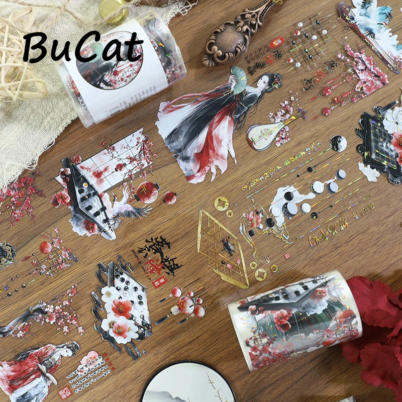 2m/Roll Ink-Dyed Stories PET Washi Tape Ancient Style Transparent Roll Sticker Decorative Adhesive Tape For Scrapbooking Journal