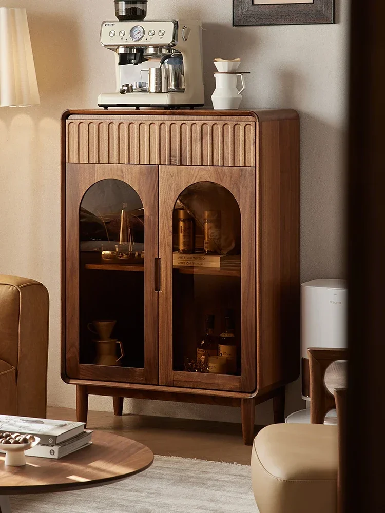 

North American Black Walnut Wooden Wine Cabinet Modern Minimalist Living Room Storage Display Stand Household Solid Wood Cabinet