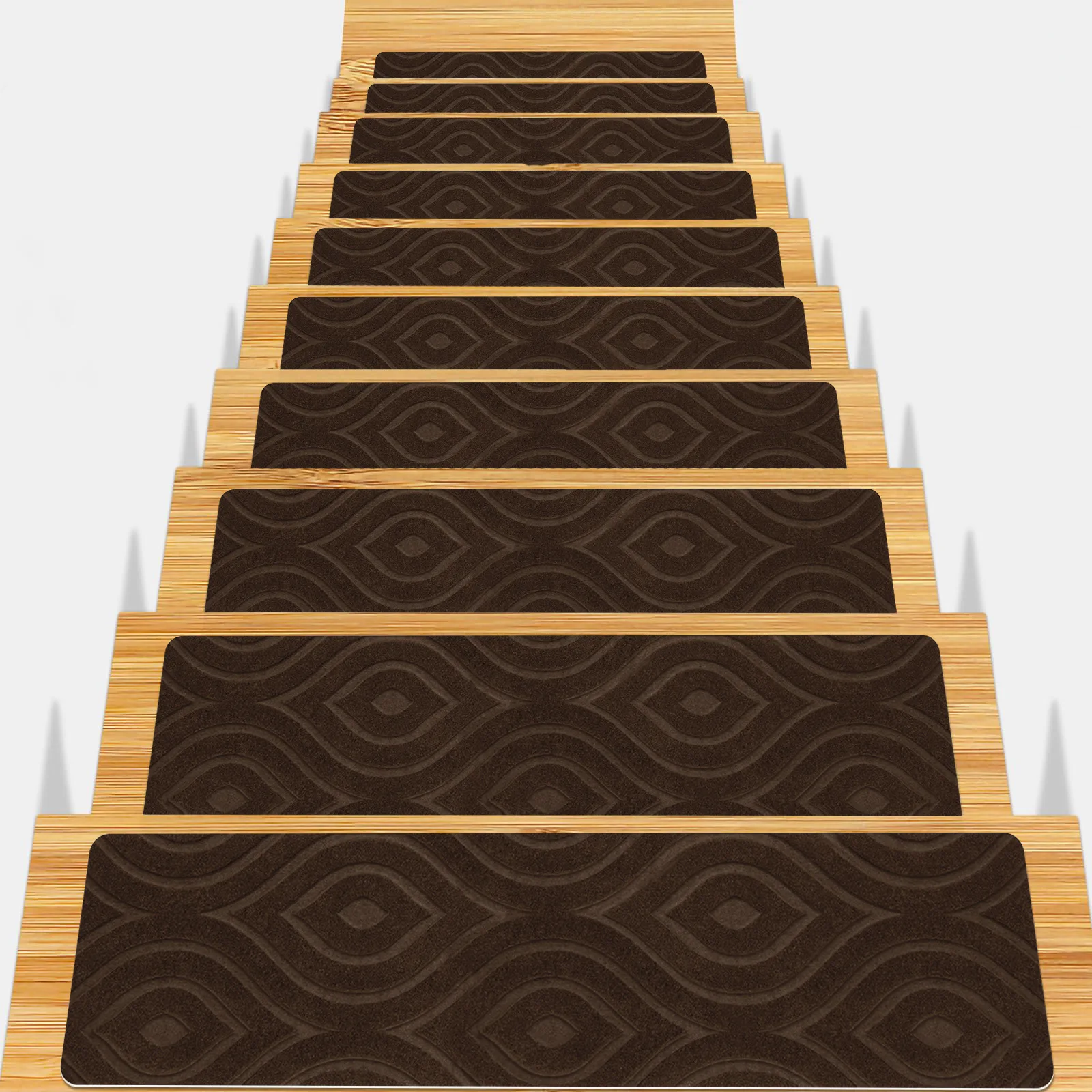 10PCS TPR Self-Adhesive Stair Tread Mats Non-Slip Reusable Embossed Safety Mute Carpet Pad Step Anti-Slip Mat Floor Protection