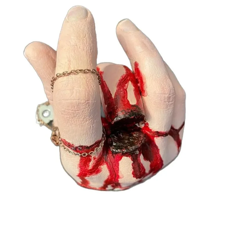Halloween Bloody Broken Hand Resin Ornament Creative Desktop Necklace Ring Display Rack Horror Home Decor Crafts