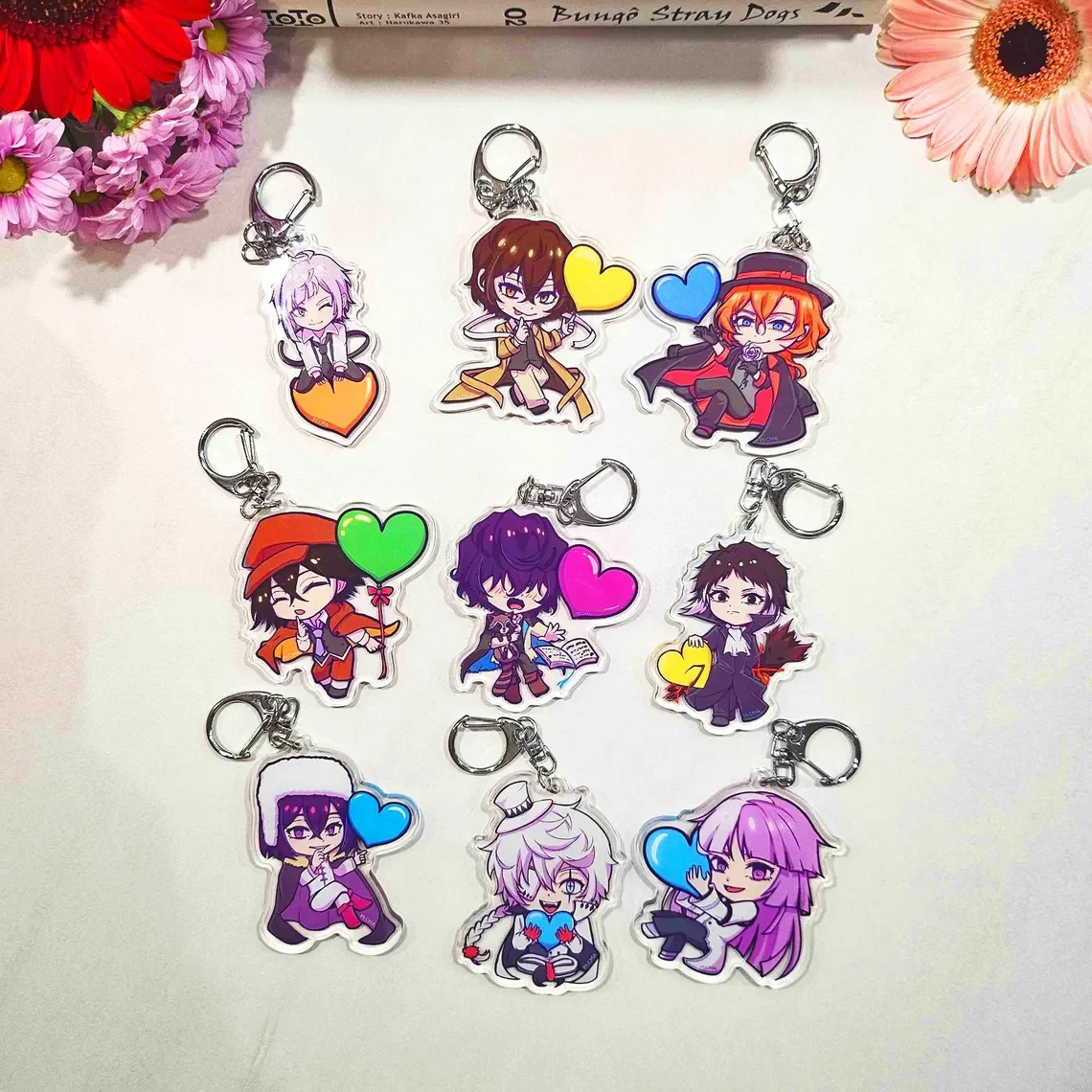 Брелоки с персонажами аниме Bungo Stray Dogs: Дазай, Чжунъе, Луаньбо, Фэодо, Николас, Сигма, По, Акутагава, Дун Вэньхао (Дикие собаки)