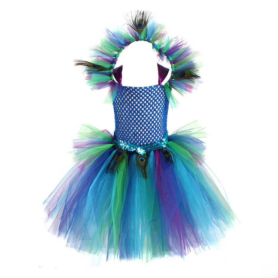 Peacock Enfant Kleid, Pfauenfeder-Cosplay, Karnevalskostüme für Kinder, Halloween, Karneval, Purim, Pfauen-Prinzessinnen-Set – Detail 18