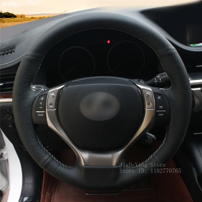 

Hand-Stitched Non-slip Durable Black Leather Steering Wheel Cover Wrap for Lexus ES250 ES300h GS250 GS300h RX270 RX350 Interior