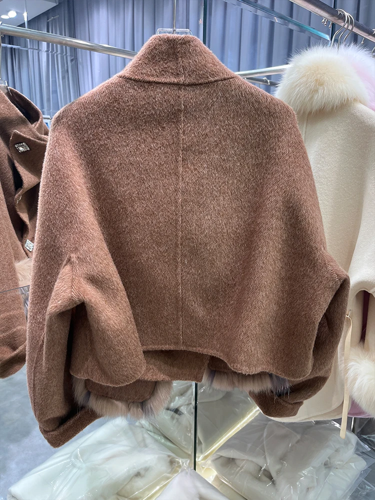 Nuovo inverno Cashmere lana lana giacca vera pelliccia cappotto donna pelliccia di volpe naturale tasca capispalla donna cappotto femminile