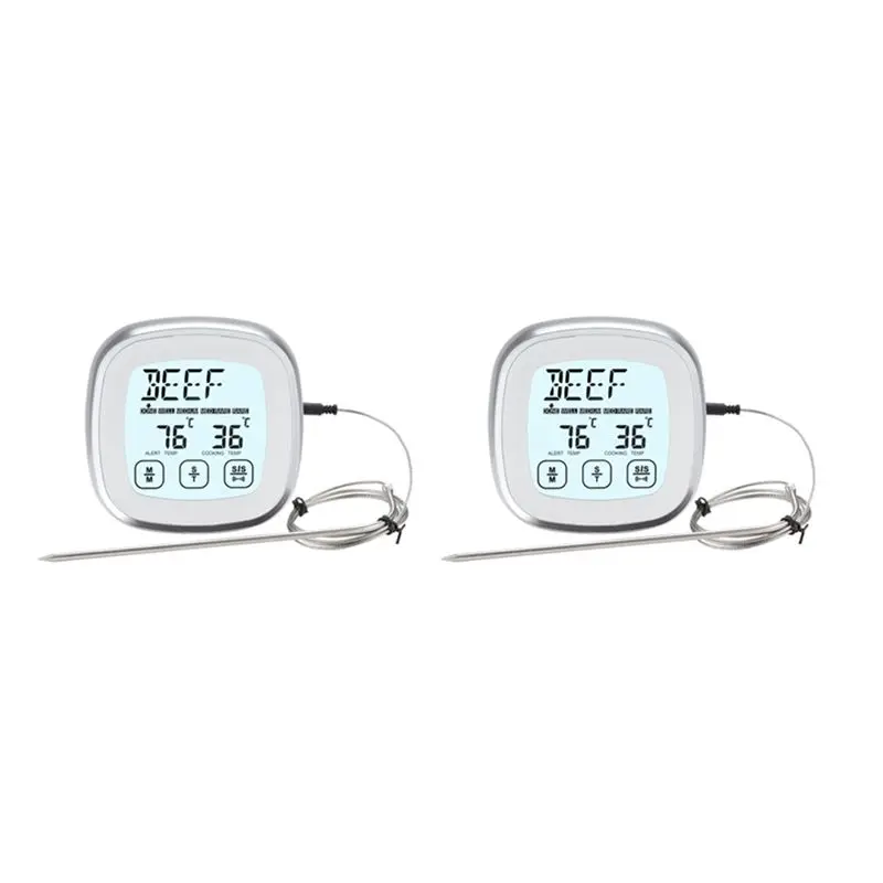 2X Digital Meat Thermometer For Grill - Oven Kitchen Cooking Instant Temperature Reader Gauge With Metal Wired Probes-AT36