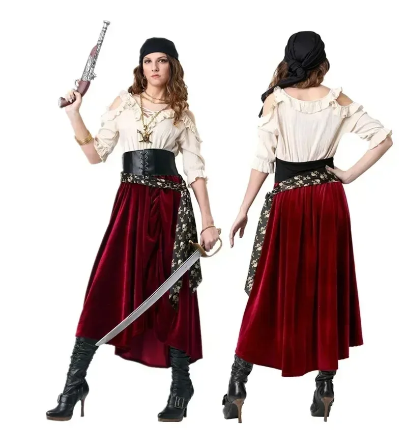 

Female Caribbean Pirates Captain Costume Adult Halloween Cosplay Suit Gothic Fancy Dress