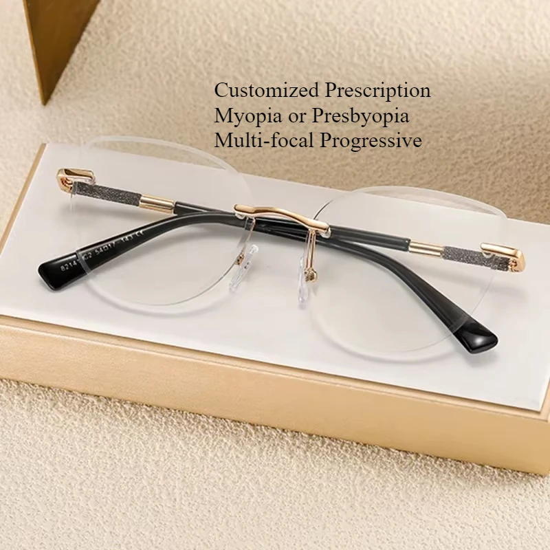 

Prescription Glasses Women Rimless Custom Multi-Focal Progressive Photochromic Anti-Blue Light Myopia Hyperopia Eyeglasses