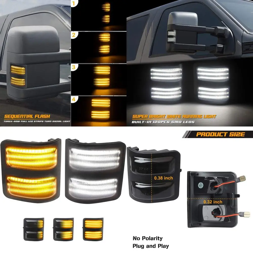 

3-рядные светодиодные последовательные указатели поворота для Ford F250-F450 Super Duty 2008-2016 с габаритными огнями бокового зеркала