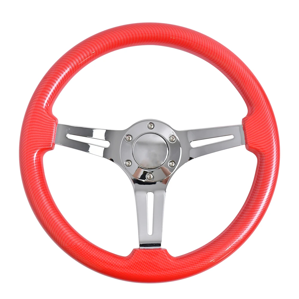 

Hot Sales 350mm Red Solid Wood Sport Car Steering Wheel 3 Spokes 60mm Deep Bracket Universal Racing Steering Wheel