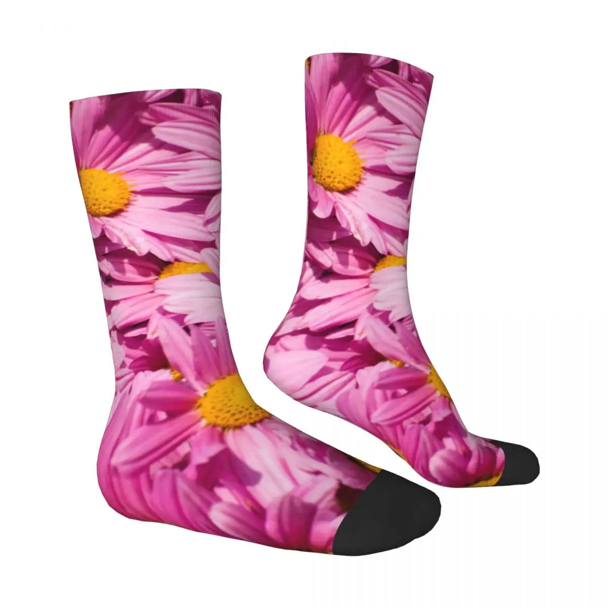 Pink Daisy Print Socks Autumn Beauty Floral Stockings Modern Couple Warm Soft Socks Design Outdoor Sports Anti Bacterial Socks