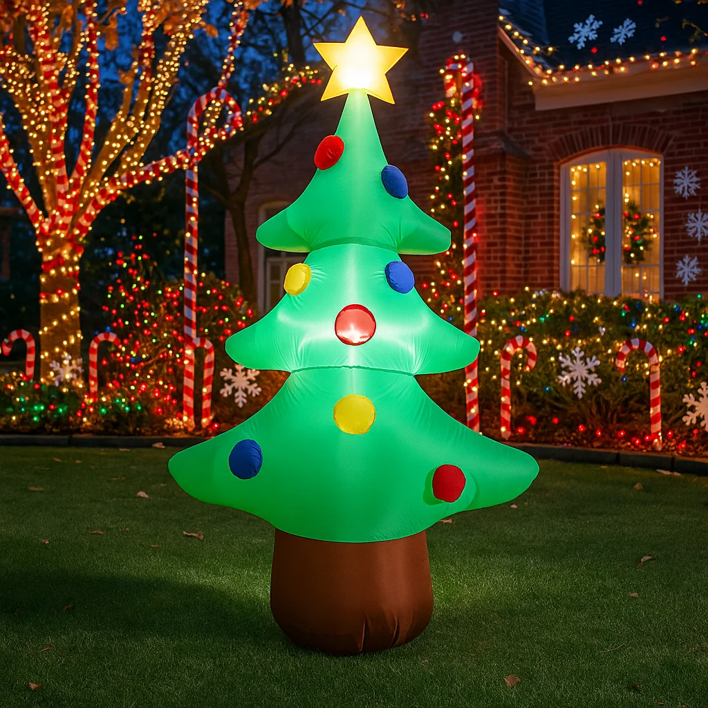 1,8 м/5,9 фута надувная рождественская елка со звездными огнями, светодиодные украшения для дома, игрушки, рождественские украшения для двора, праздничное украшение