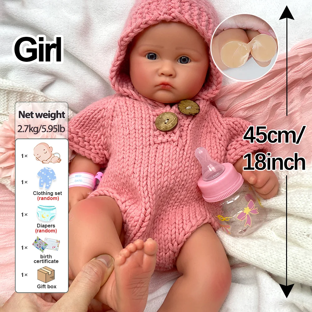 Blue Eyes Newborn Doll 18Inch Realistic Lifelike Weighted Girl Silicone Newborn Reborn Doll Take Bath Baby Toys For Kid'S Gift