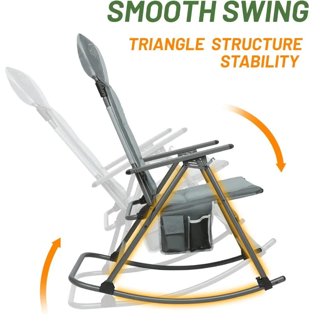كرسي هزاز مبطن كبير الحجم محمول للتخييم في الهواء الطلق، هزاز عالي الظهر قابل للطي مع راحة للاستخدام في الفناء