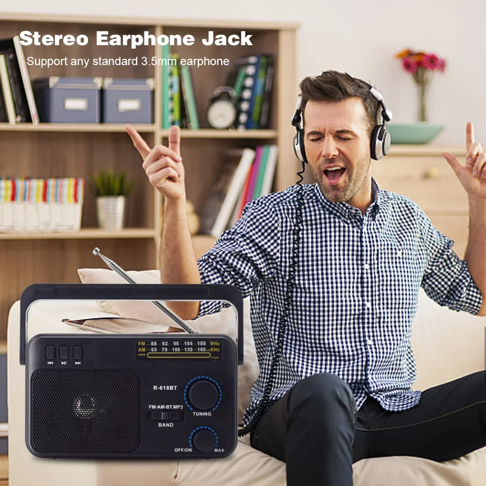 Radio AM FM Radio Transistor Short Wave Radio Powered by 3V Two Battery or Home, Large Knob, Suitable for Indoor and Outdoor Use