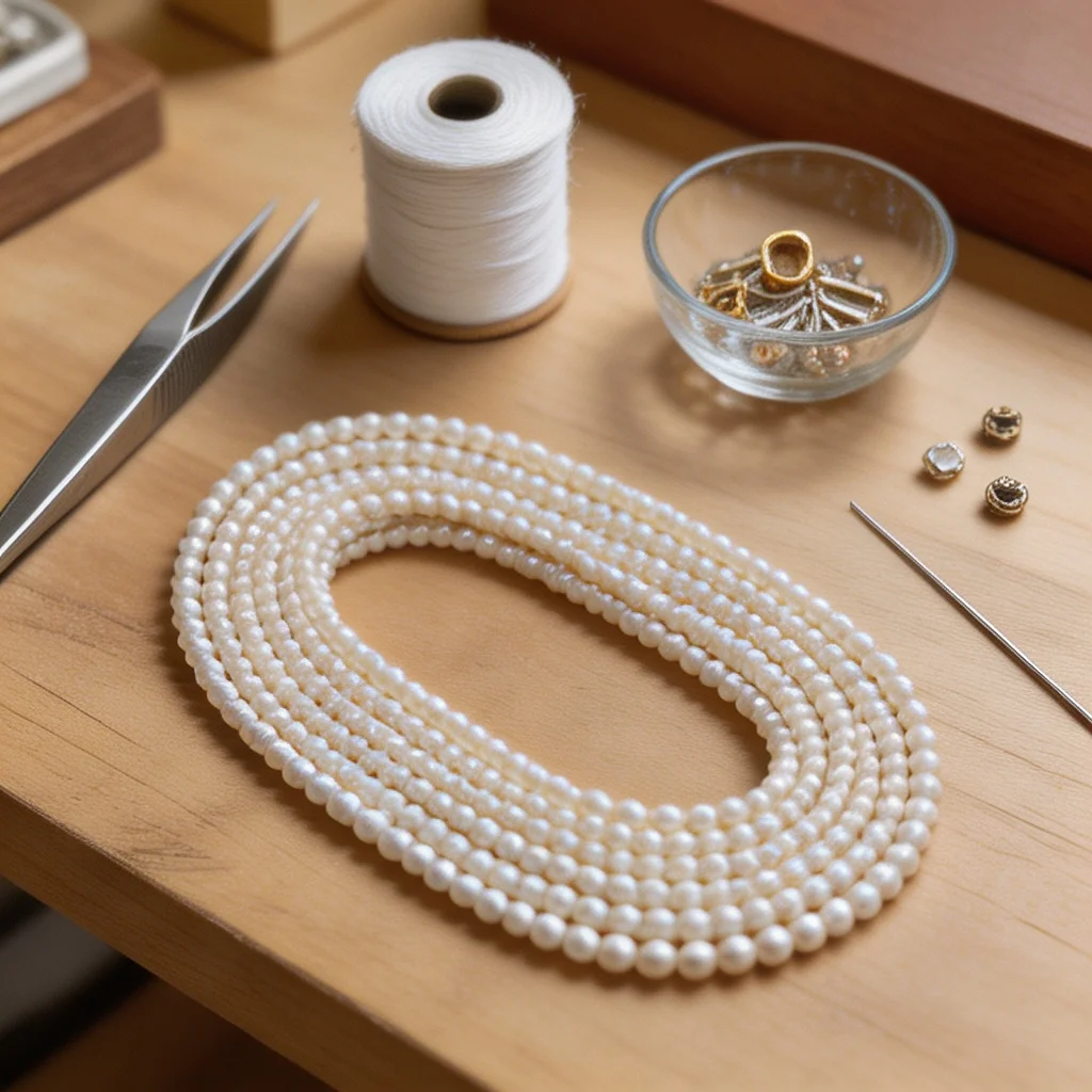 4-5mm Factory Wholesale Natural Freshwater White Punch Round Pearl Necklace Semi-Finished Materials DIY Jewelry Accessories Gift