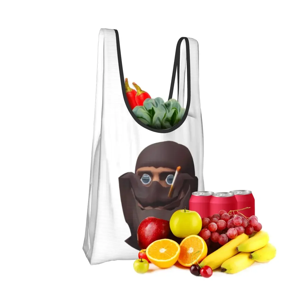 Team Fortress 2 TF2 Spy Gmod Face Funny Meme Red Portable Tote Large Capacity Shopper Bag Grocery Handbag Shoulder Bag