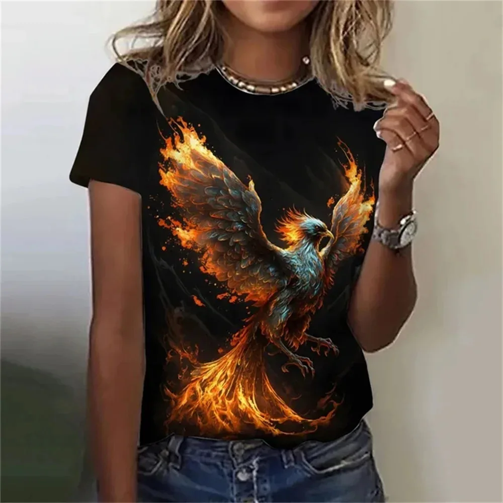 

Новые футболки с 3D принтом серии Phoenix, женская модная футболка с круглым вырезом и коротким рукавом Y2k Harajuku, футболки большого размера, топы, женская одежда