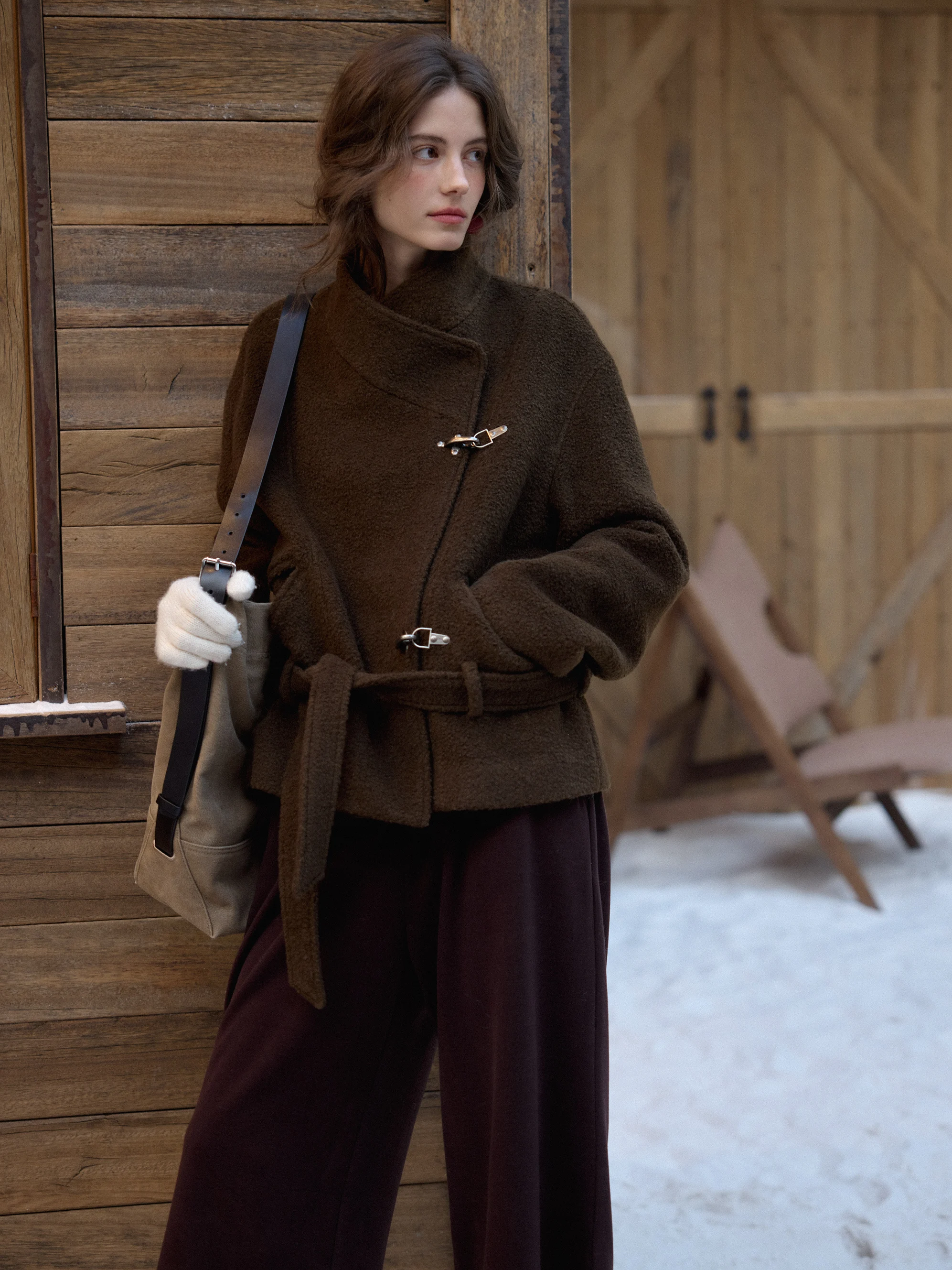 

Winter New Arrival ort Woolen Coat Side Button Airplane Bule Belted Island Wild Du Coat by Inc Store 2025 Autumn Faion