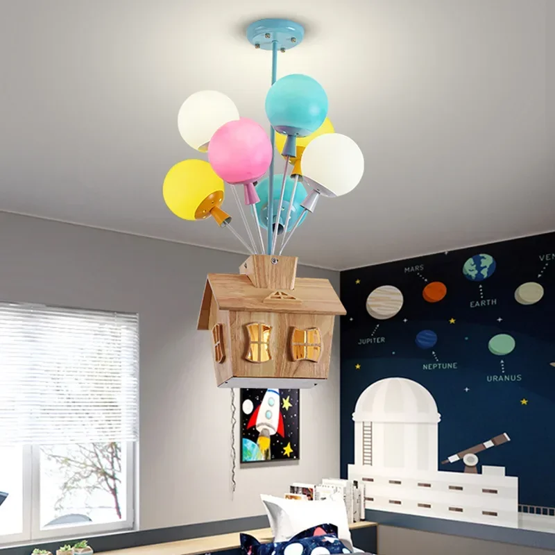 Kids Room Chandelier for Bedroom Living Room Nursery Girl Chandelier Indoor Home Art Decor Balloon Ceiling Lamp Wood Children