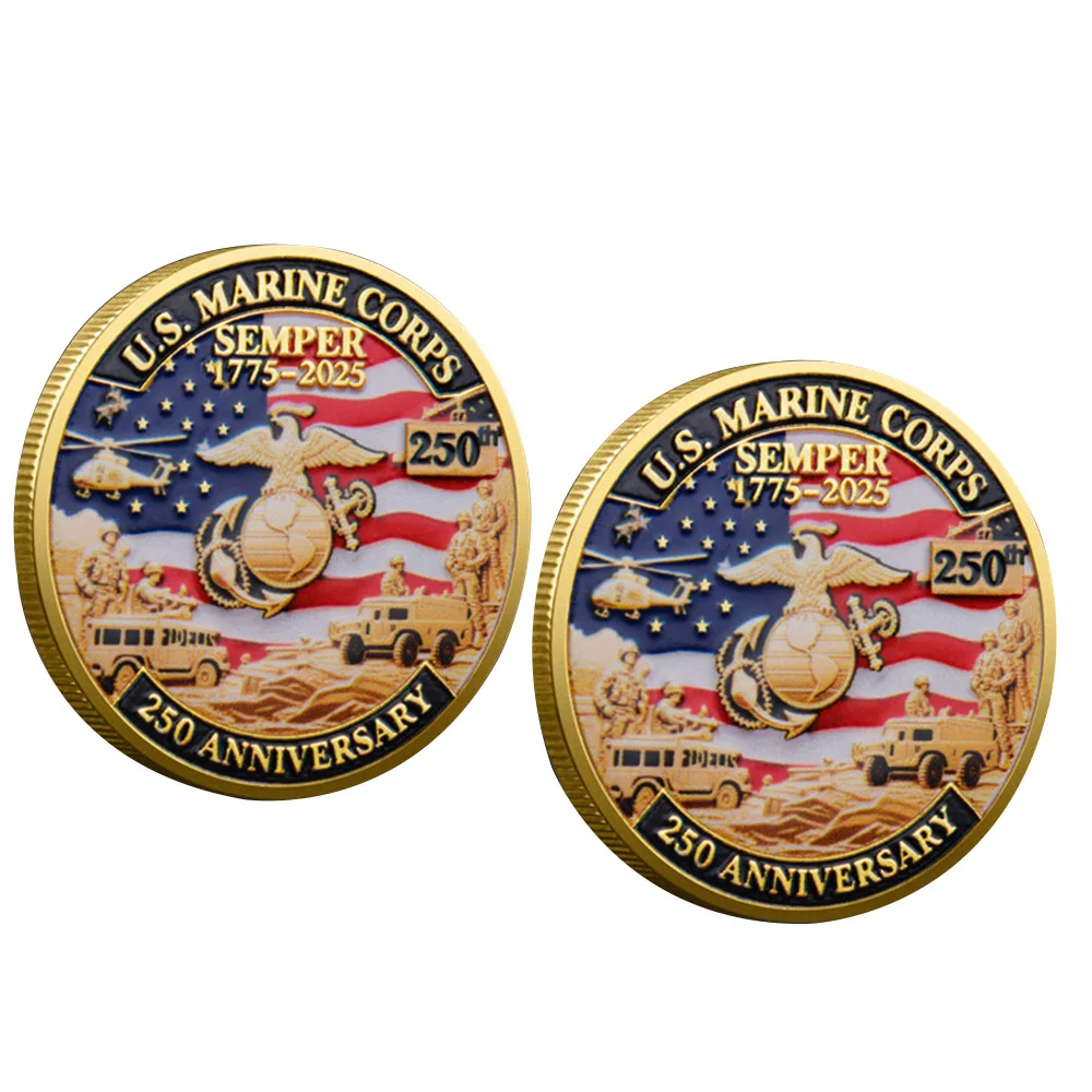 1Pc US Marine Corps Souvenir Coin Gold Plated 1775-2025 250Th Anniversary Collectible Coin Holiday Home Decor Gifts for Family