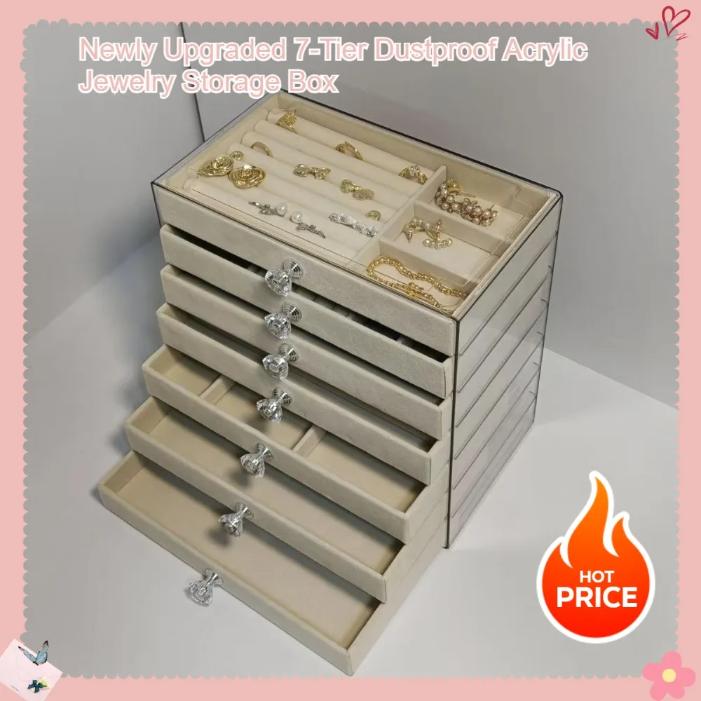 

Новая модернизированная 7-уровневая пыленепроницаемая акриловая шкатулка для хранения ювелирных изделий, современная прямоугольная настольная шкатулка для хранения ювелирных изделий