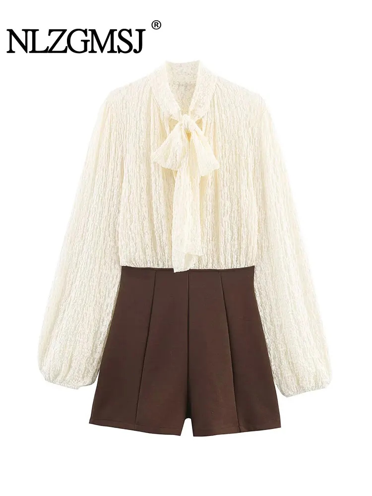 

NLZGMSJ Elegant Casual Chic Bodysuits Bow Lace Patchwork Bodysuits New Fashion 2025 Autumn Holiday Jumpsuits Y2K