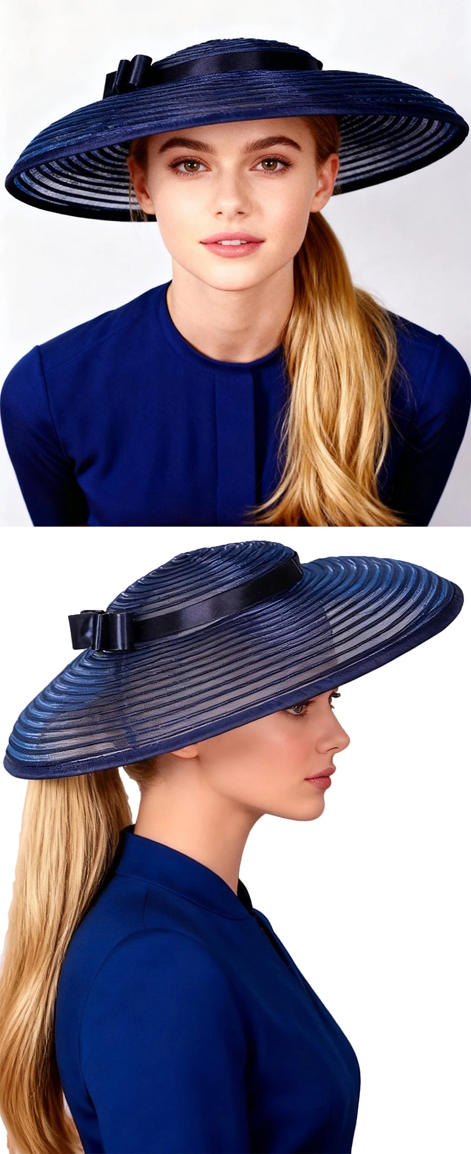 FS Eleganter Brauner Hochzeitshut mit Breiter Krempe, Kirchenhüte für Damen, Marken-Teeparty-Fascinator mit Schleife, Sombreros Mujer – Detail 3
