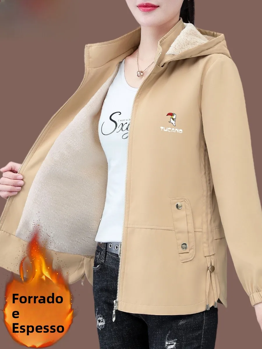 Jaqueta feminina de lã espessa, casaco de outono e inverno da marca tucano, casaco para mães de meia-idade, elegante e modern...