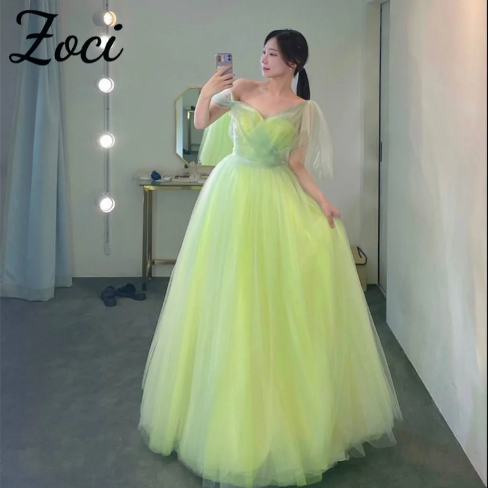 

Zoci Sweetheart Fluorescent Green Korea Evening Dresses Strapes Sleeves Party Gown Customized 이브닝드레스 Wedding Photos Shoot Dress