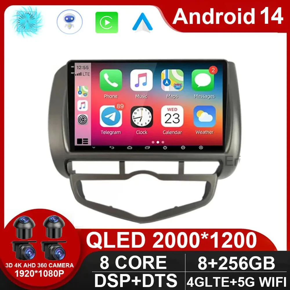 

For Honda Fit CITY 2002-2008 RHDAndroid 14 Car Radio Multimedia Video Player GPS Navigation 4G Carplay Head unit 2 din