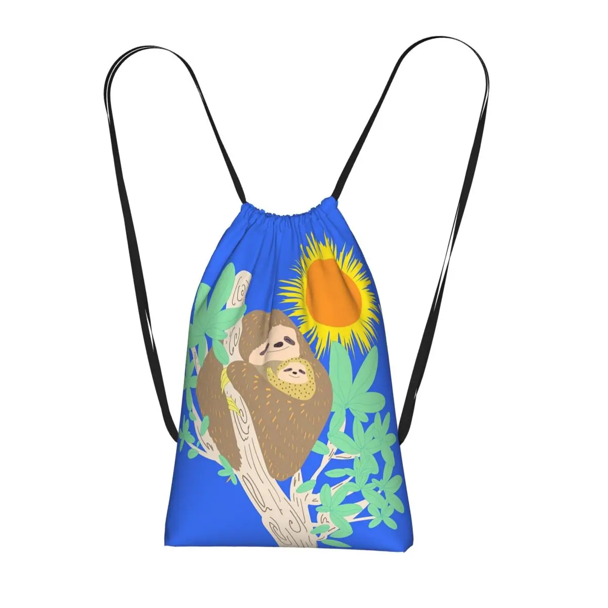 Sloth Mom With Baby Sloth On Branch Backpacks Multi-function Drawstring Bundle Pocket Sports Bag Book Bags for Travel School