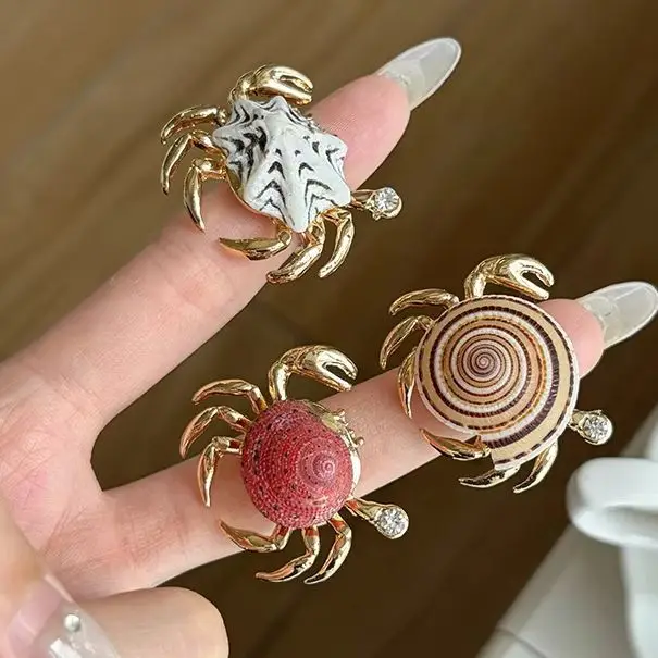 Artistic Crab Shell Ring Sweet Cool Abstract Form Colorful Stone Embellishment Unique Statement Gallery Casual Women Jewelry