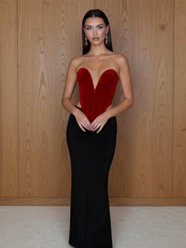

Red Velvet Corset Top Sexy Chic Sweetheart Neckline Structured Boning Bodycon Tops Women Trendy Youthful Party Elegant Outfit